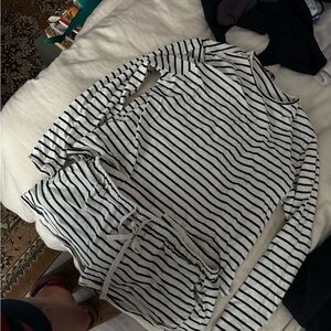 Edikted Striped Black and White Long Sleeve Top and Shorts Set